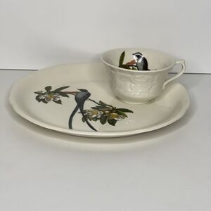 Alfred Meakin Plate Cup Snack Set Audubon Society Birds Fork Tailed Flycatcher‎